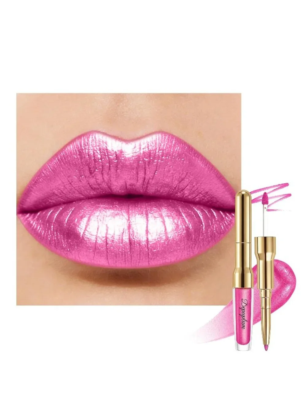 Women's GB20 A Hug Metallic 2-in-1 Glitter Long Lasting Lipstick & Lip Liner